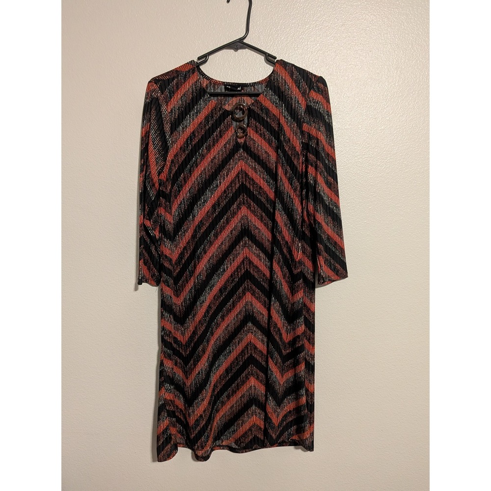 Messini Women PL Petite Orange Black Chevron Ribbed Keyhole Dress 10752RIBPT
